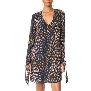 Equipment Femme Bree Dress Animal Print XS Silk Long Sleeve Tie Cuff V Neck